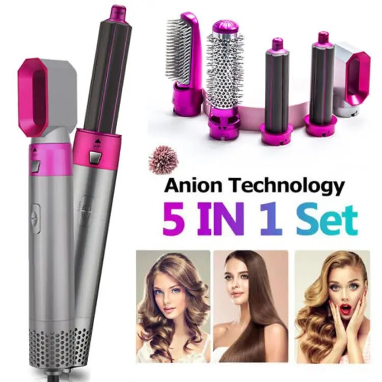 5 in 1 Hair Dryer Brush & Hot Air Styler | Electric Blow Dryer, Straightener & Curler Kit